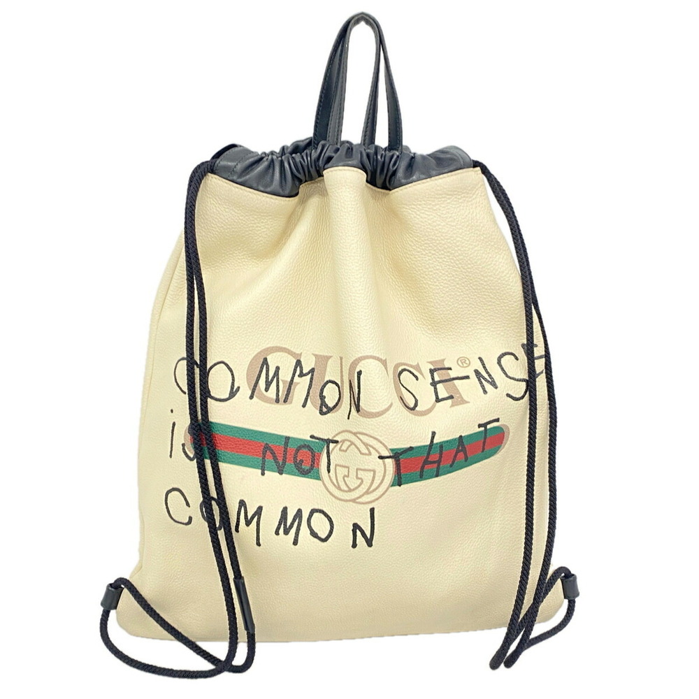 Gucci bag, backpack, daypack, drawstring, 494053, leather, ivory, women's.